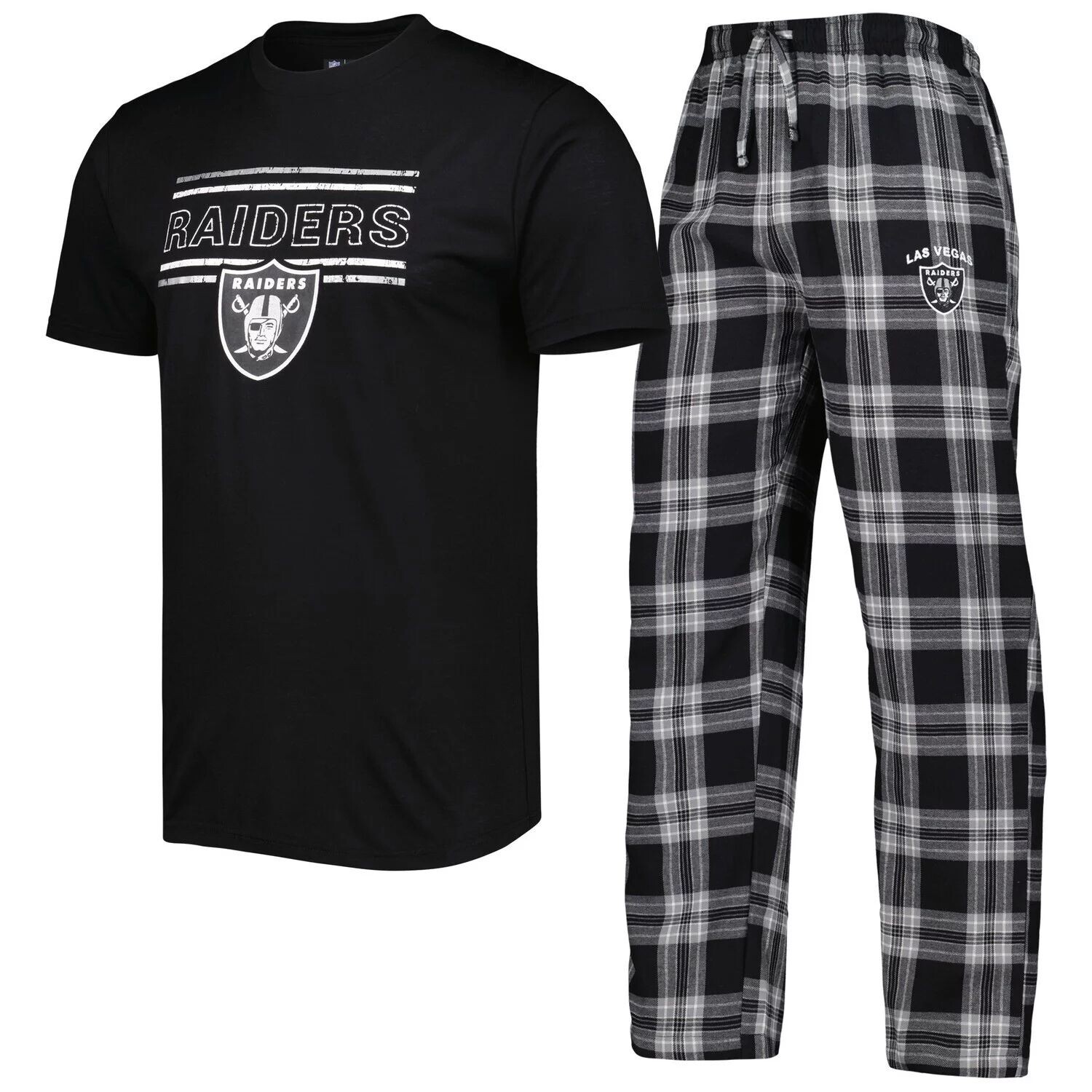 Мужской комплект для сна, черный/серебристый спортивный значок Las Vegas Raiders, топ и брюки
Мужской комплект для сна, черный/серебристый спортивный значок Las Vegas Raiders, топ и брюки