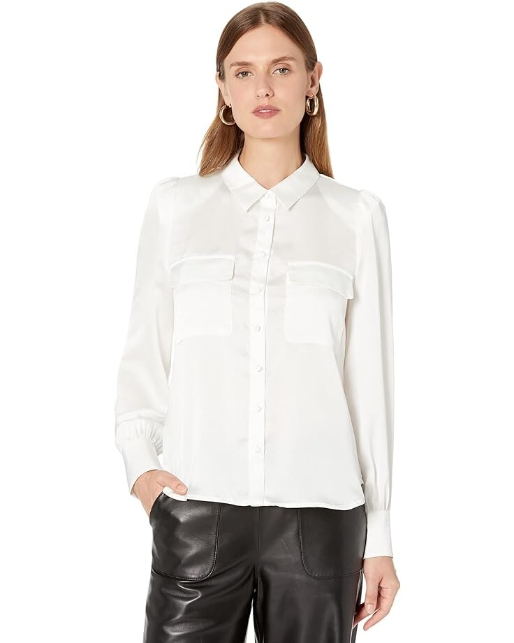 Рубашка Vince Camuto Puff Sleeve Button-Down Shirt with Breast Pockets, слоновая кость
Рубашка Vince Camuto Puff Sleeve Button-Down Shirt with Breast Pockets, слоновая кость