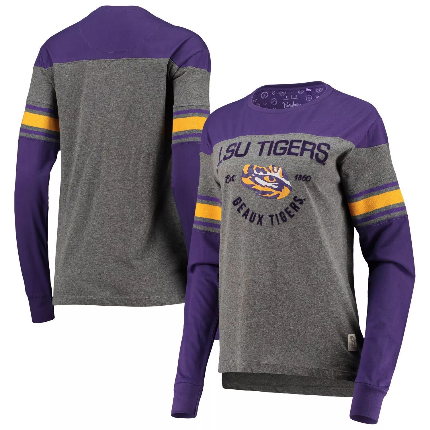 Женская футболка с длинными рукавами и флоком в полоску LSU Tigers Lizzy Pressbox, фиолетовая/серая с меланжем
Женская футболка с длинными рукавами и флоком в полоску LSU Tigers Lizzy Pressbox, фиолетовая/серая с меланжем