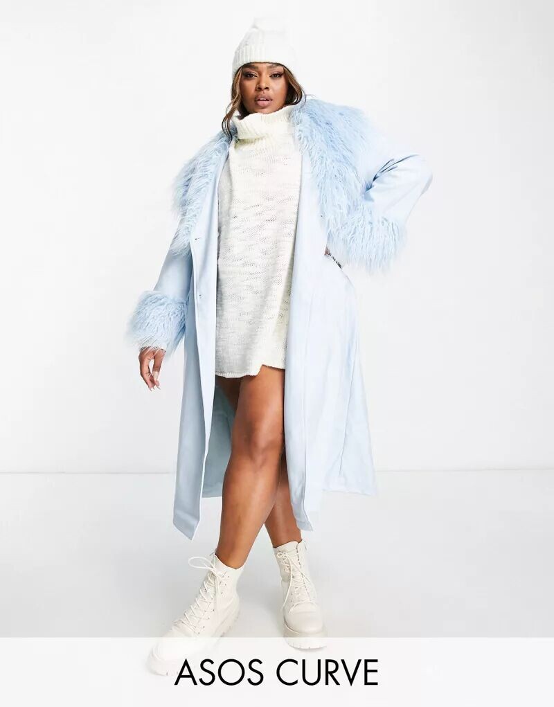 Синее пальто из искусственной кожи с поясом и отделкой из искусственного меха ASOS DESIGN Curve
Синее пальто из искусственной кожи с поясом и отделкой из искусственного меха ASOS DESIGN Curve