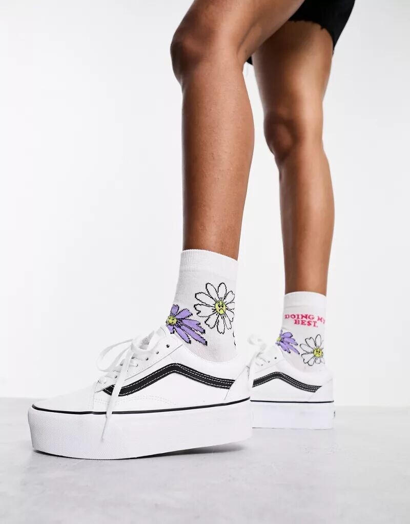 Белые кожаные кроссовки на платформе Vans Old Skool Stackform с черными полосками по бокам, Коричневый
Белые кожаные кроссовки на платформе Vans Old Skool Stackform с черными полосками по бокам, Коричневый