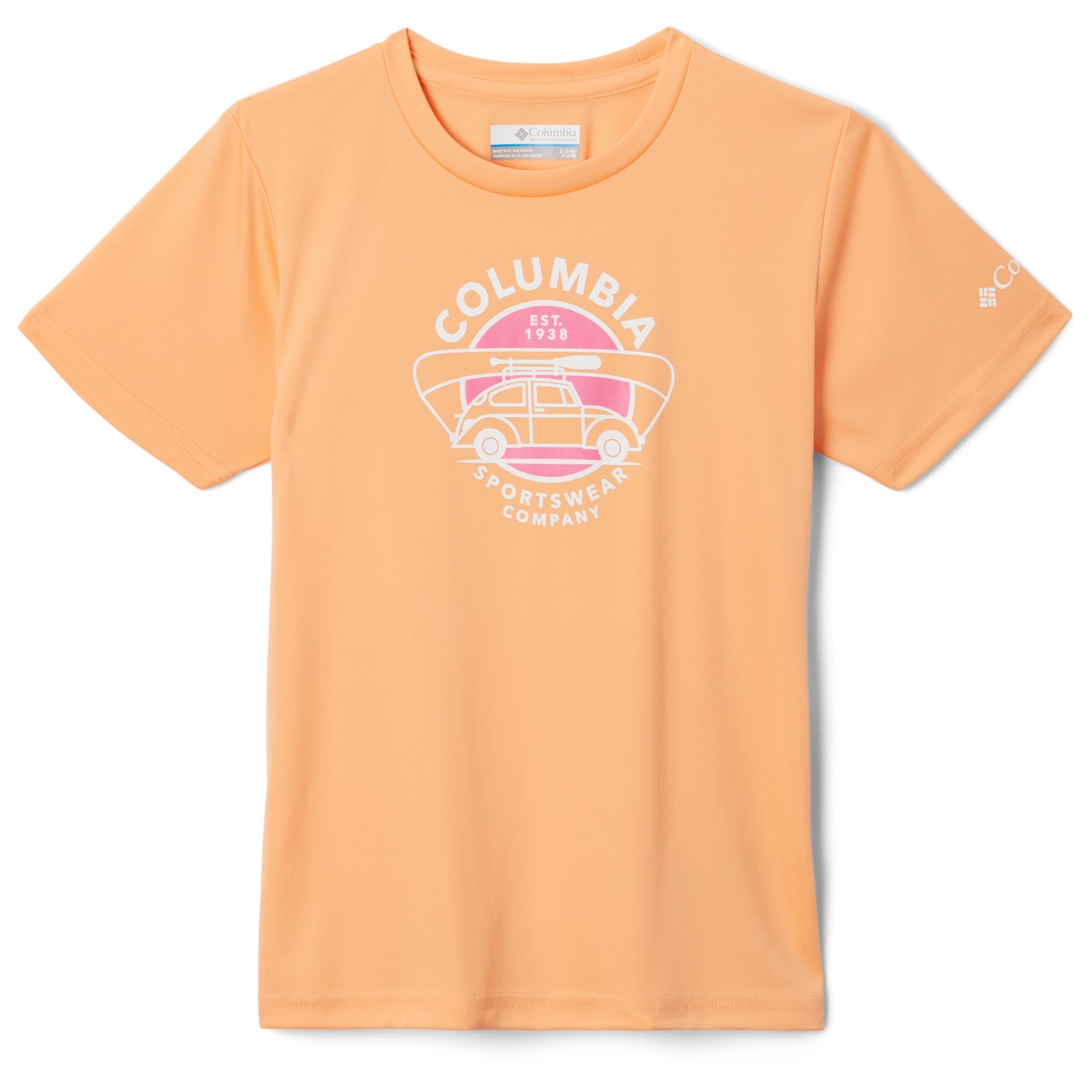 

Функциональная рубашка Columbia Kid's Mirror Creek Short Sleeve Graphic Shirt, цвет Peach/Journey To Fun Graphic