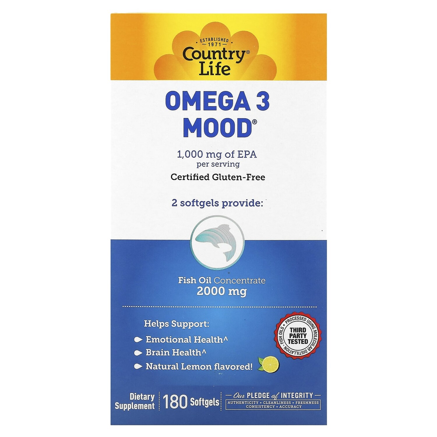 Omega 3 Mood, с натуральным вкусом лимона, 180 мягких желатиновых капсул, Country Life
Omega 3 Mood, с натуральным вкусом лимона, 180 мягких желатиновых капсул, Country Life