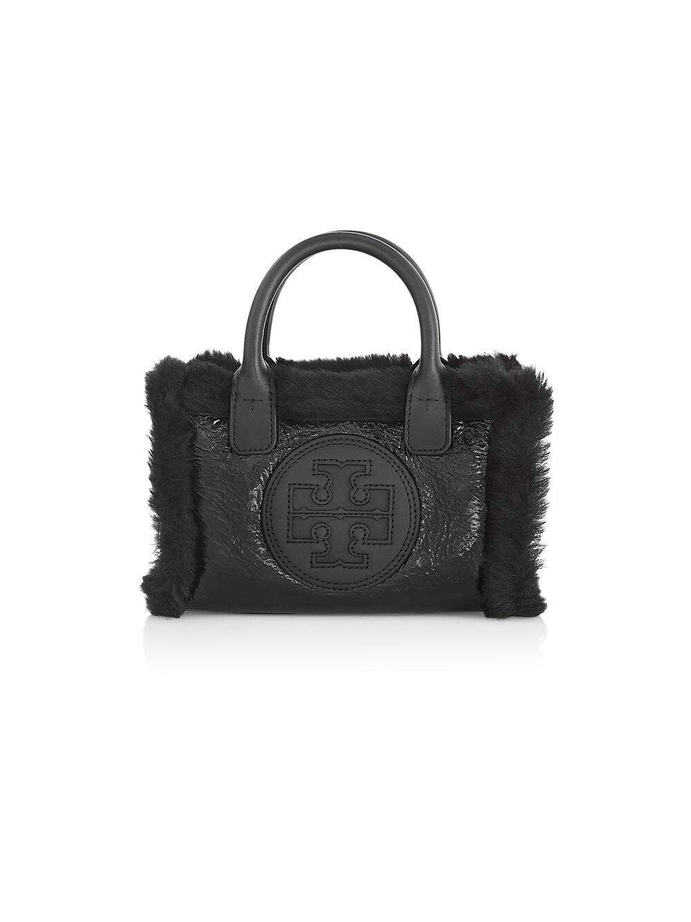 Миниатюрная объемная сумка-тоут Ella из лакированной кожи и овчины Tory Burch, черный
Миниатюрная объемная сумка-тоут Ella из лакированной кожи и овчины Tory Burch, черный