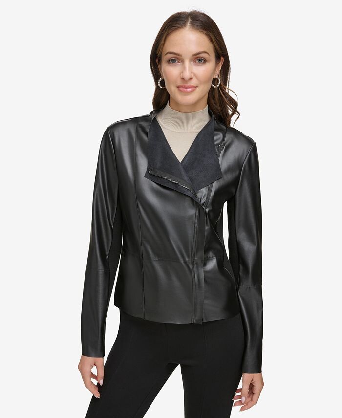 Женская мотобайкерская куртка из искусственной кожи с боковой молнией DKNY, черный
Женская мотобайкерская куртка из искусственной кожи с боковой молнией DKNY, черный