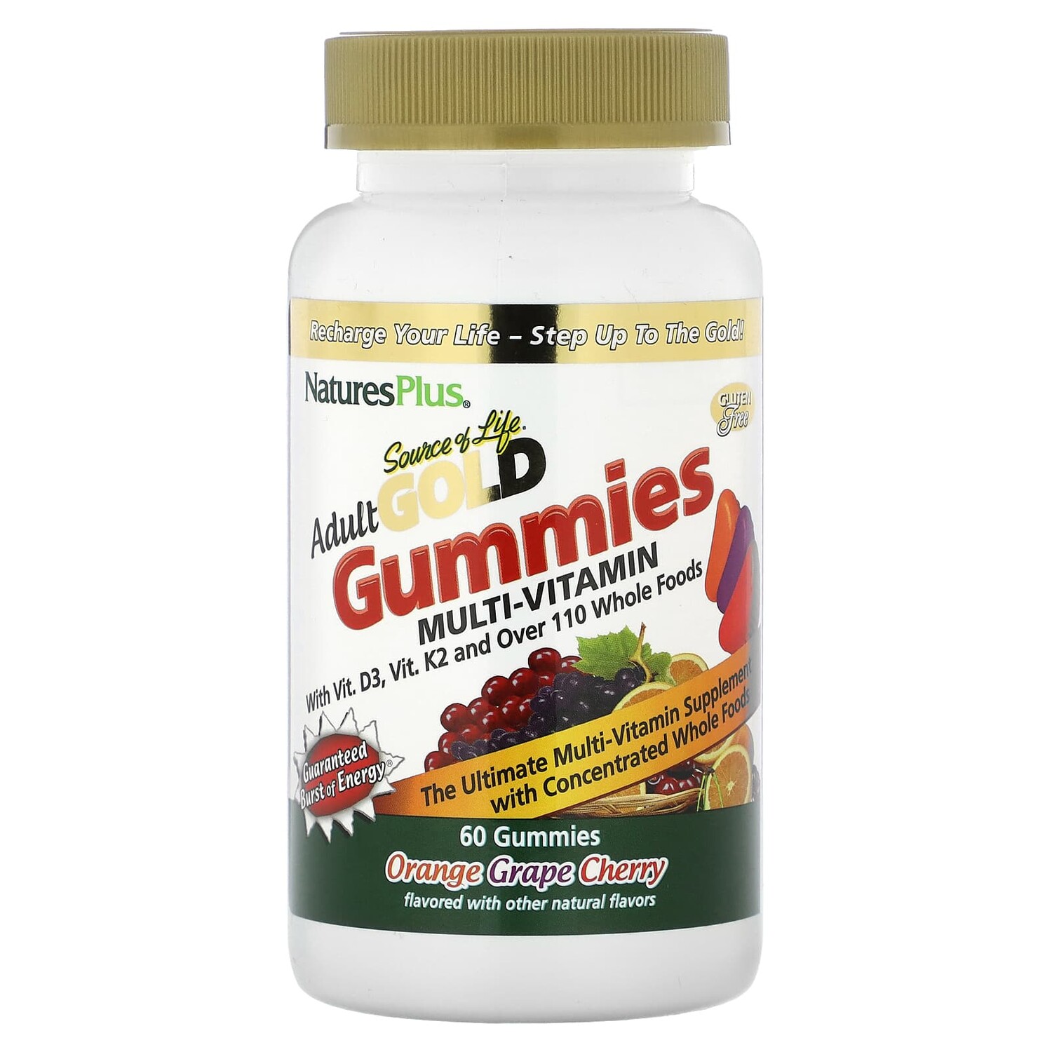 Source of Life, Gold Gummies, мультивитамины для взрослых, апельсин, виноград, вишня, 60 жевательных таблеток, NaturesPlus
Source of Life, Gold Gummies, мультивитамины для взрослых, апельсин, виноград, вишня, 60 жевательных таблеток, NaturesPlus