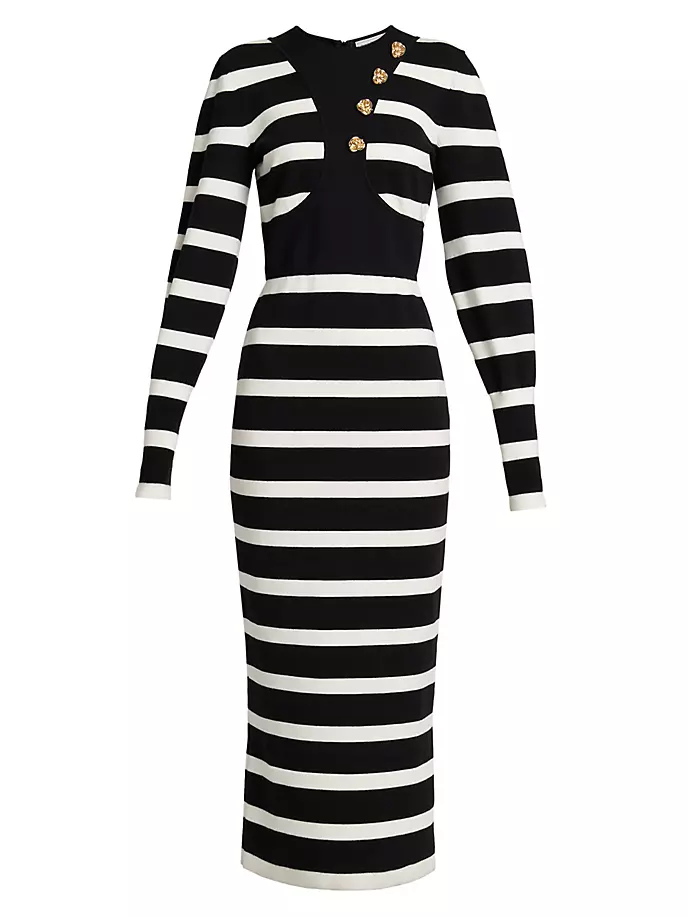 Полосатое платье-миди из смесовой шерсти с жгутами Alexander Mcqueen, цвет black ivory
Полосатое платье-миди из смесовой шерсти с жгутами Alexander Mcqueen, цвет black ivory