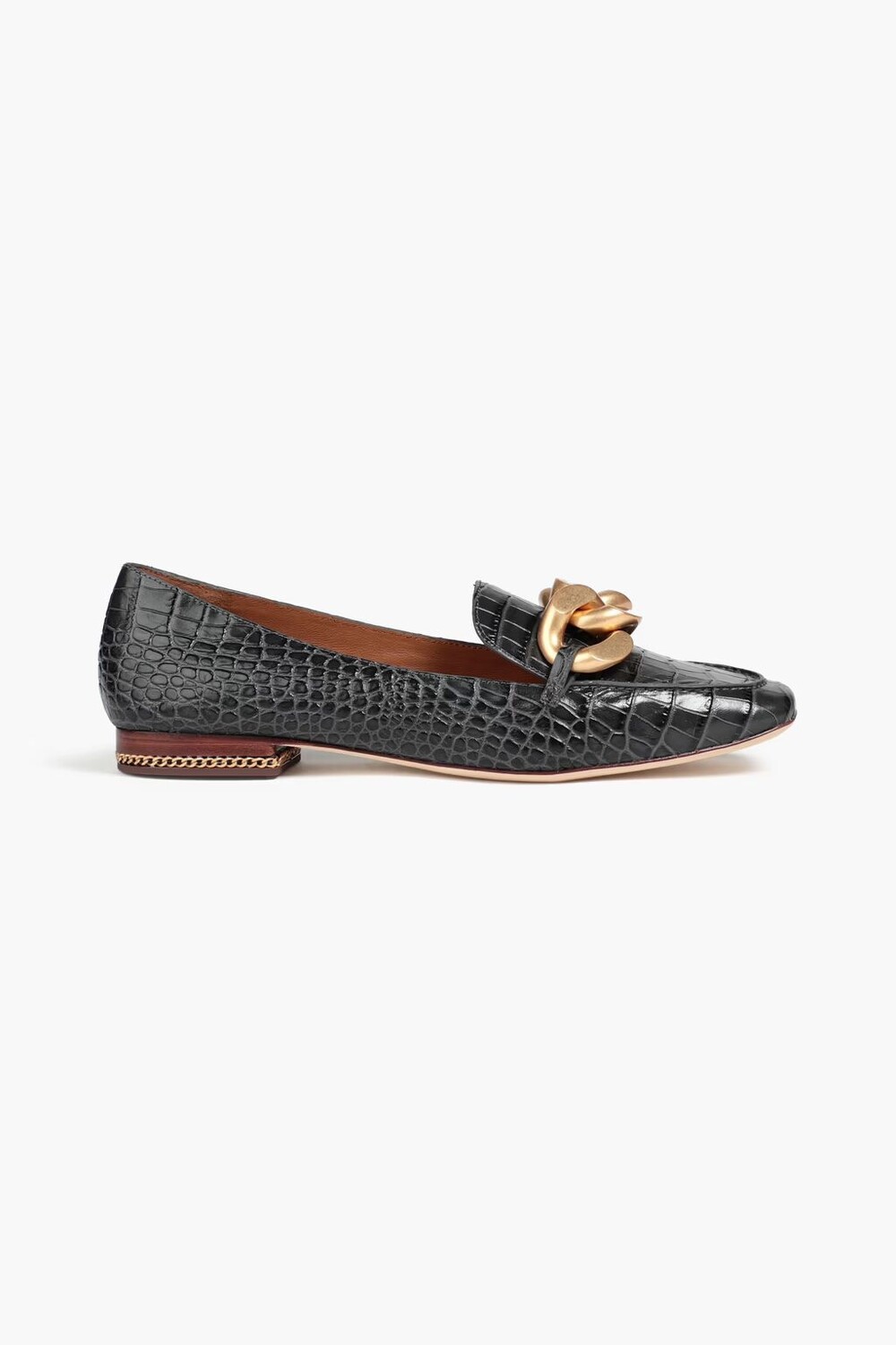 Лоферы из кожи с тиснением под кожу крокодила и рубиновым декором Tory Burch, темно-серый
Лоферы из кожи с тиснением под кожу крокодила и рубиновым декором Tory Burch, темно-серый