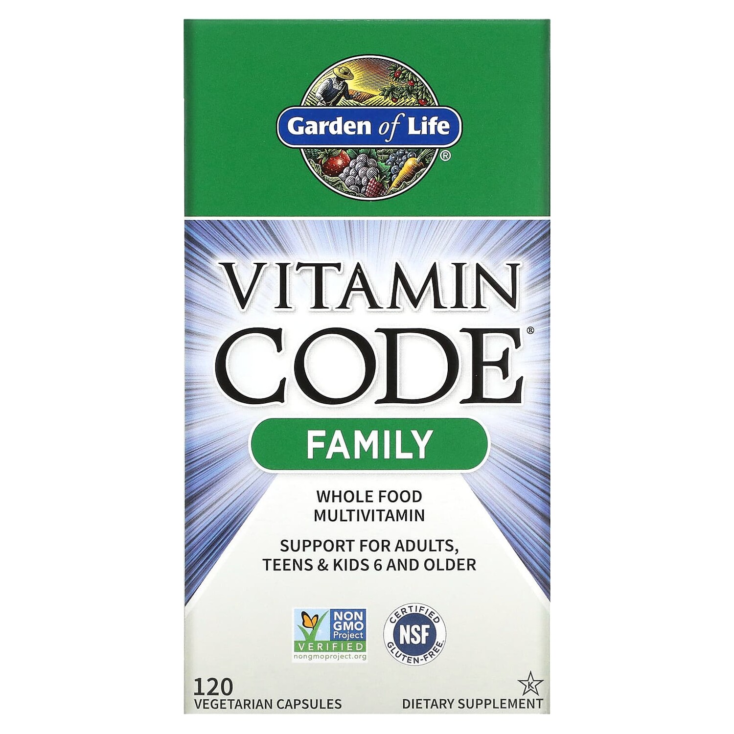 Vitamin Code, мультивитамины из цельных продуктов для всей семьи, 120 вегетарианских капсул, Garden of Life
Vitamin Code, мультивитамины из цельных продуктов для всей семьи, 120 вегетарианских капсул, Garden of Life