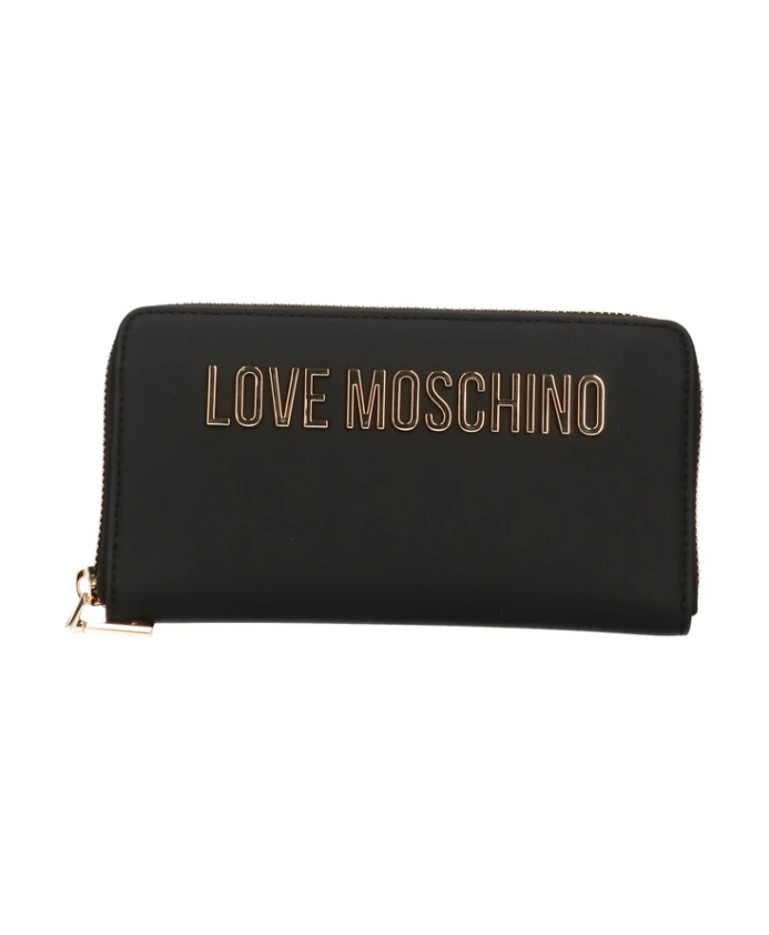 Кошелек из искусственной кожи с молнией и металлическим логотипом Love Moschino, черный
Кошелек из искусственной кожи с молнией и металлическим логотипом Love Moschino, черный
