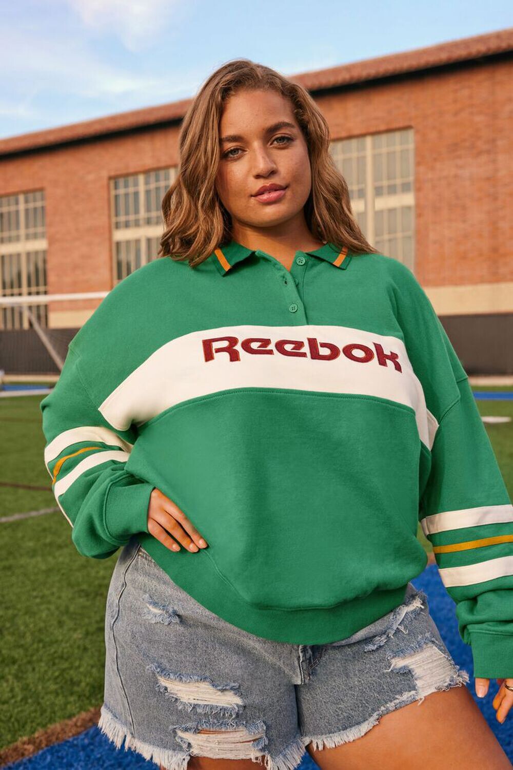 Пуловер Reebok из французской махровой ткани больших размеров Forever 21, зеленый
Пуловер Reebok из французской махровой ткани больших размеров Forever 21, зеленый