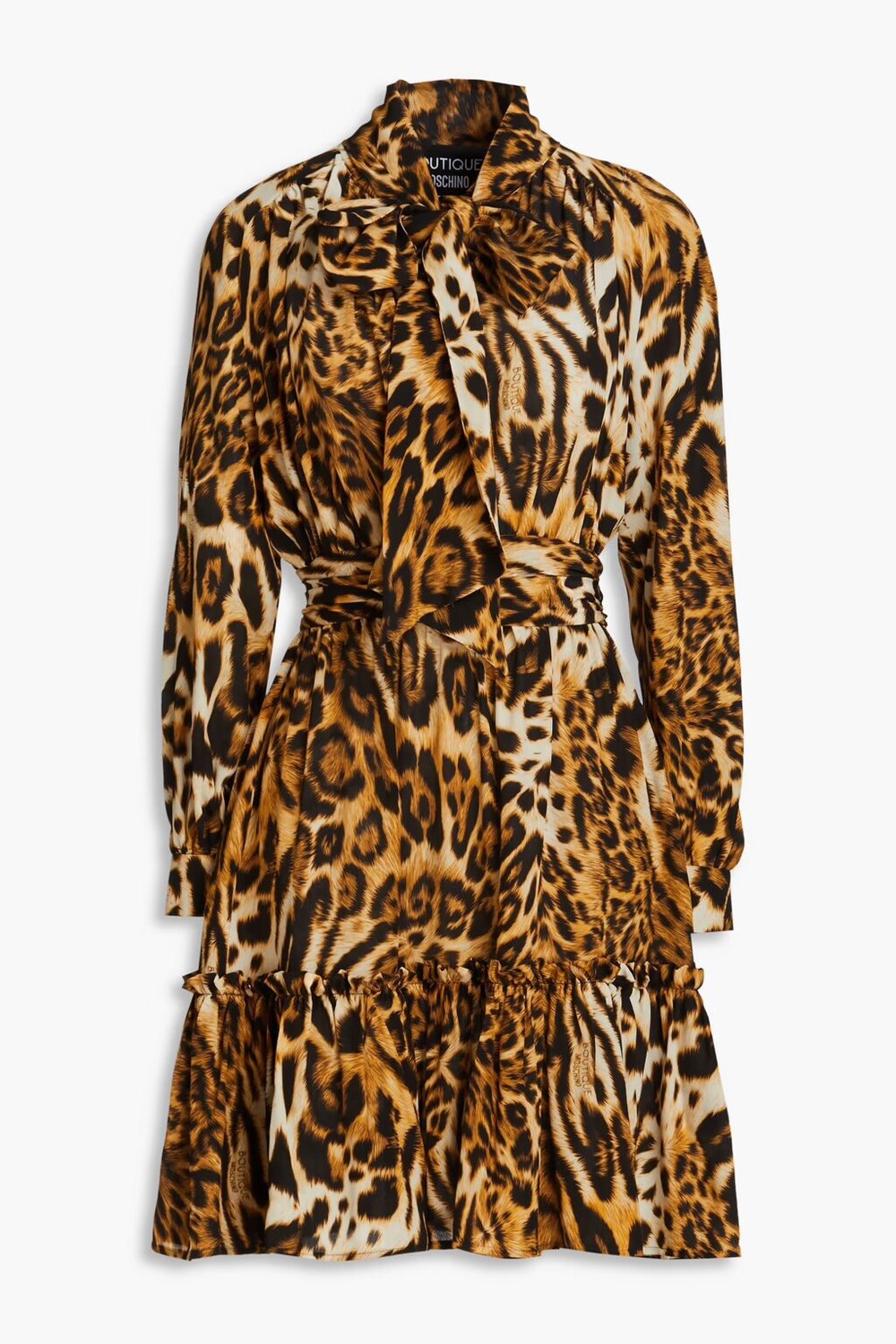 Платье мини из шелкового крепдешина с леопардовым принтом и бантом Boutique Moschino, цвет Animal print
Платье мини из шелкового крепдешина с леопардовым принтом и бантом Boutique Moschino, цвет Animal print