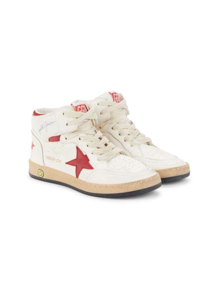 Детские кроссовки среднего размера из перфорированной кожи Golden Goose, цвет White Red
Детские кроссовки среднего размера из перфорированной кожи Golden Goose, цвет White Red