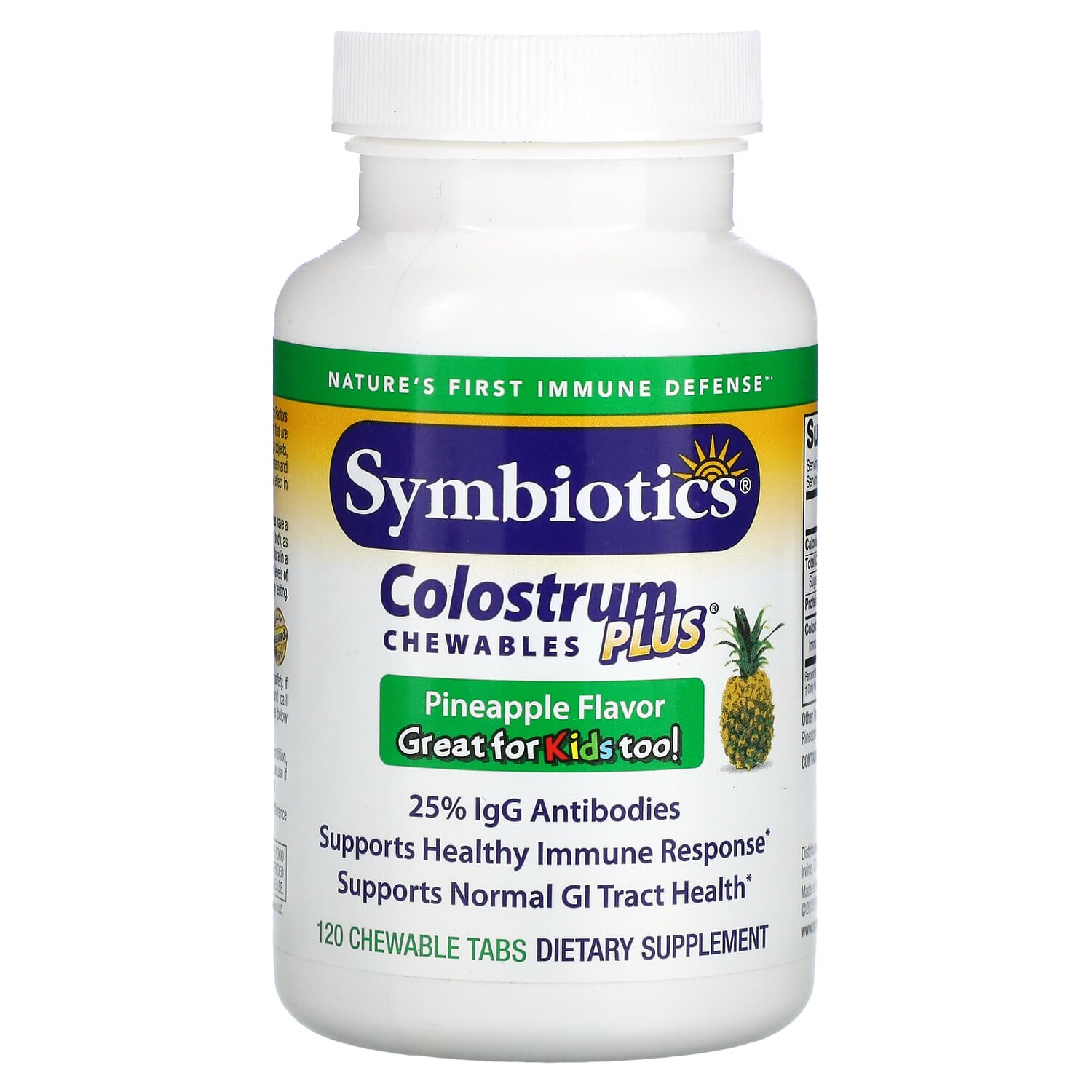 Colostrum Plus, симбиотики из молозива, со вкусом ананаса, 120 жевательных таблеток, Symbiotics
Colostrum Plus, симбиотики из молозива, со вкусом ананаса, 120 жевательных таблеток, Symbiotics