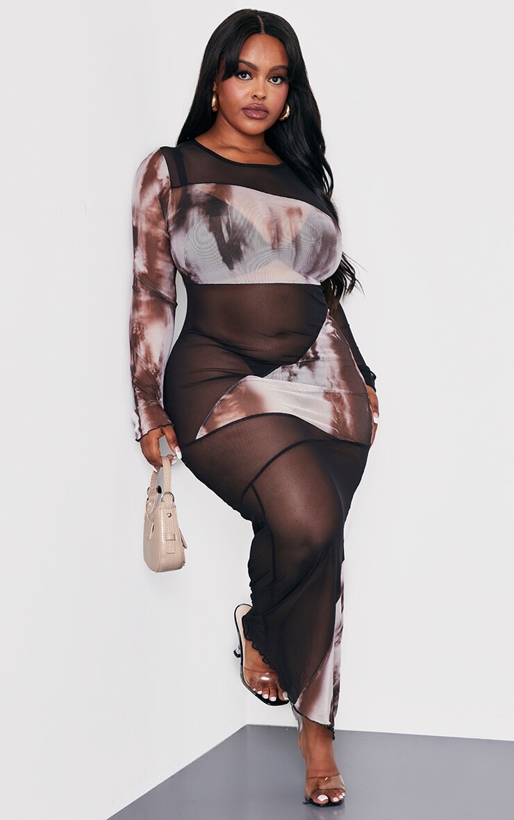 PrettyLittleThing Плюс черное платье-миди из контрастной сетки с фактурным принтом
PrettyLittleThing Плюс черное платье-миди из контрастной сетки с фактурным принтом