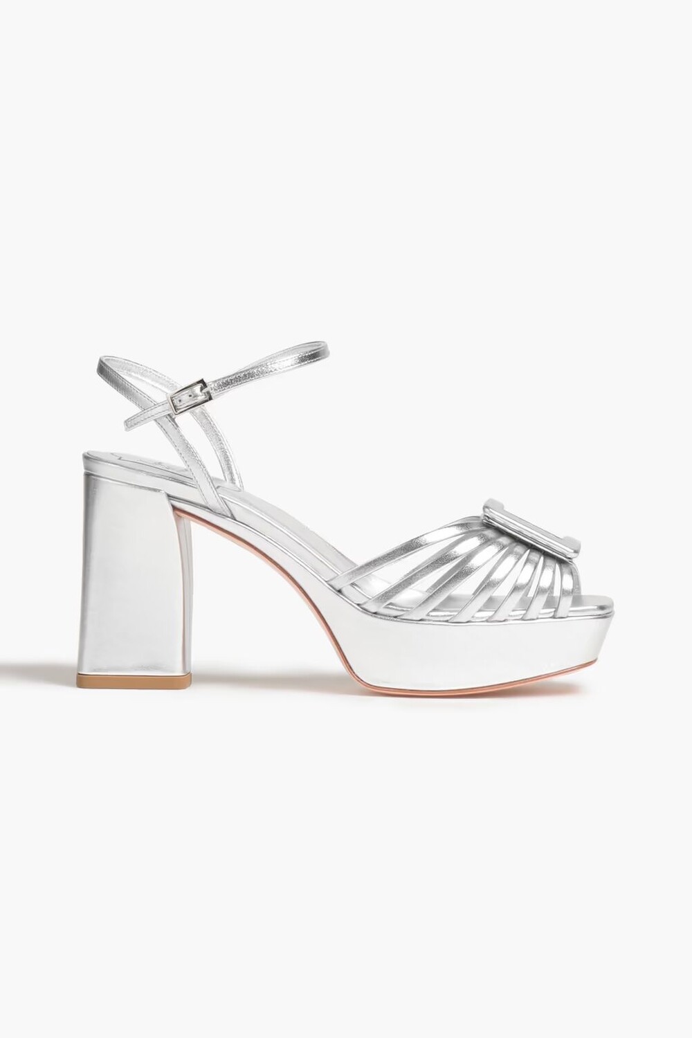 Босоножки на платформе из металлизированной кожи с пряжками Roger Vivier, серебро
Босоножки на платформе из металлизированной кожи с пряжками Roger Vivier, серебро