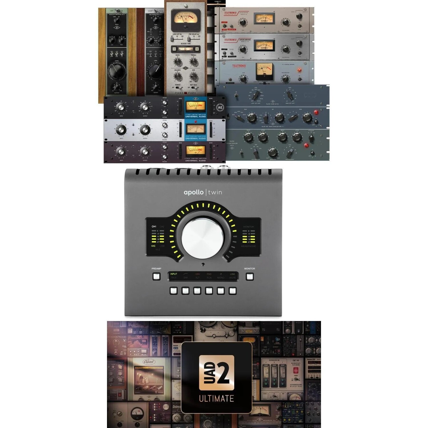 Новый универсальный аудиоинтерфейс Apollo Twin MKII DUO Heritage Edition 10x6 с интерфейсом Thunderbolt и UAD DSP — комплект плагинов Ultimate 11
Новый универсальный аудиоинтерфейс Apollo Twin MKII DUO Heritage Edition 10x6 с интерфейсом Thunderbolt и UAD DSP — комплект плагинов Ultimate 11