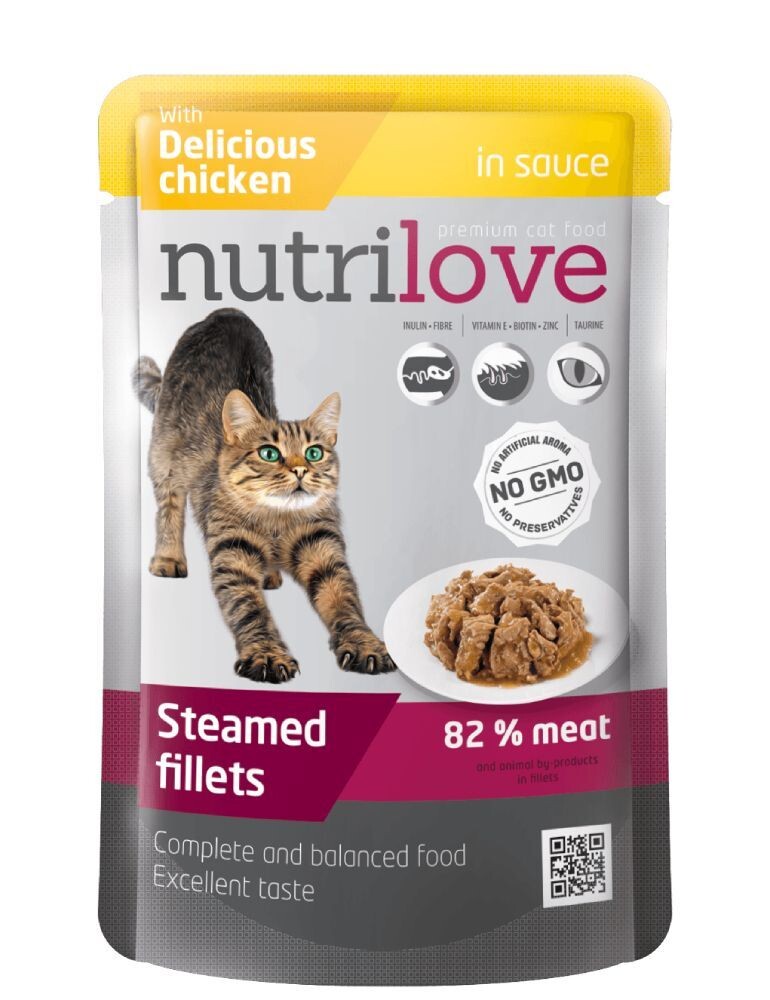 Влажный корм для кошек Nutrilove Premium Delikatne Fileciki z Kurczakiem w Sosie, 85 гр
Влажный корм для кошек Nutrilove Premium Delikatne Fileciki z Kurczakiem w Sosie, 85 гр