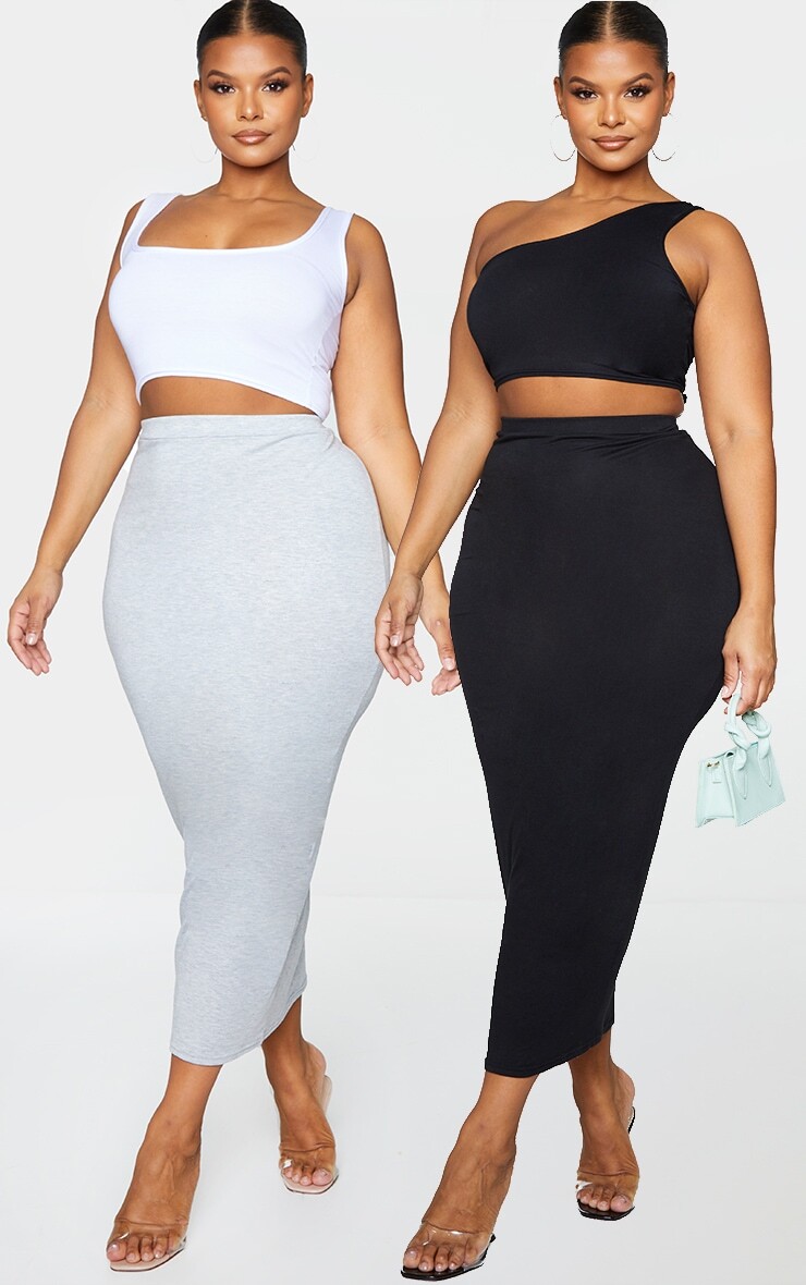 PrettyLittleThing Комплект из 2 базовых черно-серых трикотажных юбок мидакси Plus
PrettyLittleThing Комплект из 2 базовых черно-серых трикотажных юбок мидакси Plus