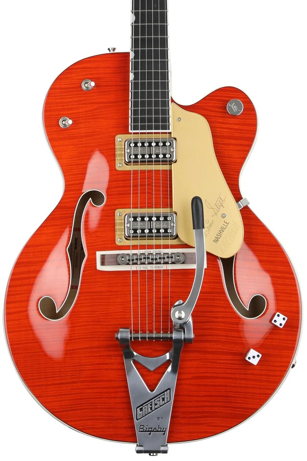 Электрогитара Gretsch G6120TFM-BSNV Brian Setzer Signature Nashville - оранжевое пятно
Электрогитара Gretsch G6120TFM-BSNV Brian Setzer Signature Nashville - оранжевое пятно