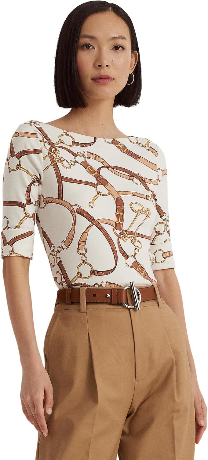 Хлопковая футболка с вырезом «лодочка» и ремнем с принтом LAUREN Ralph Lauren, цвет Cream Multi
Хлопковая футболка с вырезом «лодочка» и ремнем с принтом LAUREN Ralph Lauren, цвет Cream Multi