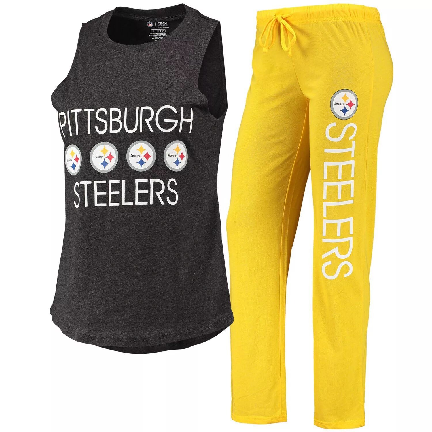 Женский спортивный комплект из топа и брюк для сна Pittsburgh Steelers Muscle золотистого/черного цвета Concepts
Женский спортивный комплект из топа и брюк для сна Pittsburgh Steelers Muscle золотистого/черного цвета Concepts