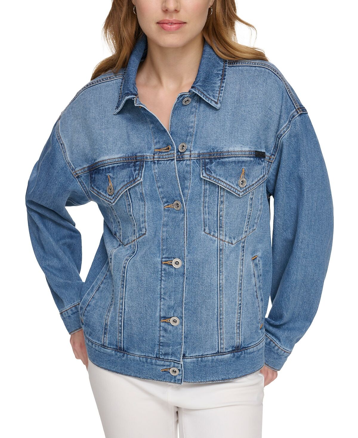 Женская хлопковая джинсовая куртка оверсайз с длинными рукавами DKNY Jeans
Женская хлопковая джинсовая куртка оверсайз с длинными рукавами DKNY Jeans