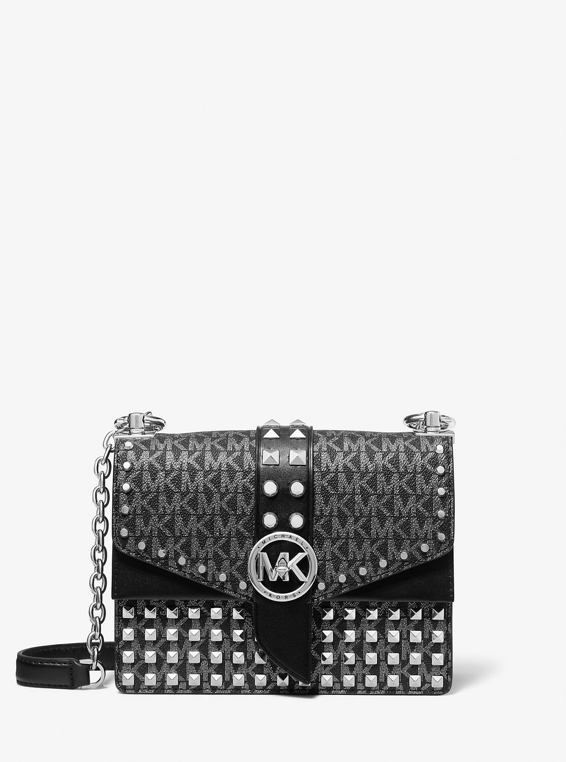 Маленькая сумка через плечо Greenwich с металлическим логотипом и заклепками Michael Kors, серебряный
Маленькая сумка через плечо Greenwich с металлическим логотипом и заклепками Michael Kors, серебряный