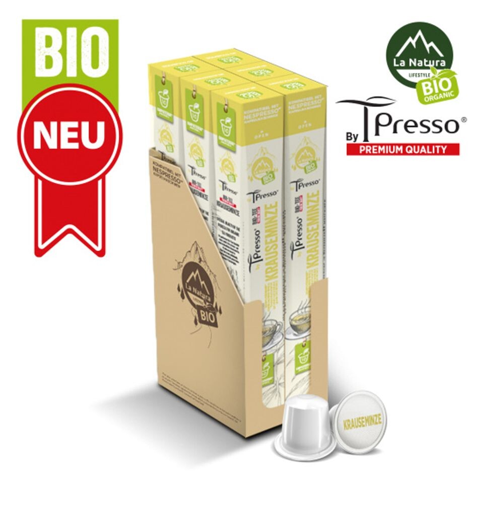 Мятный чай - 60 чайных капсул | La Natura Lifestyle от Tpresso Organic 120 г | биологический | Совместимость с Nespresso*³ Functional Food
Мятный чай - 60 чайных капсул | La Natura Lifestyle от Tpresso Organic 120 г | биологический | Совместимость с Nespresso*³ Functional Food