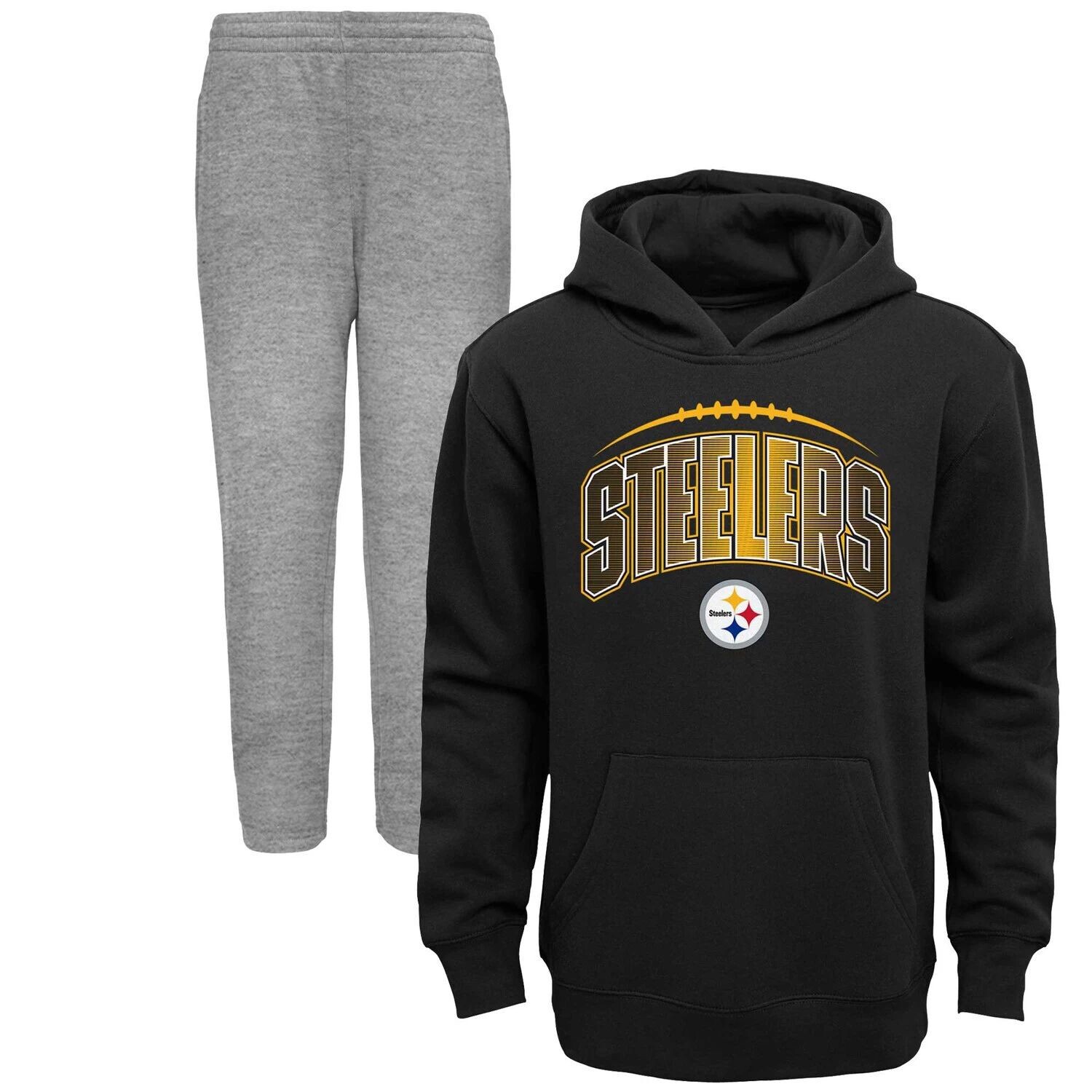 Комплект из двойного пуловера с капюшоном и брюк Pittsburgh Steelers черного/серого цвета для малышей Outerstuff
Комплект из двойного пуловера с капюшоном и брюк Pittsburgh Steelers черного/серого цвета для малышей Outerstuff