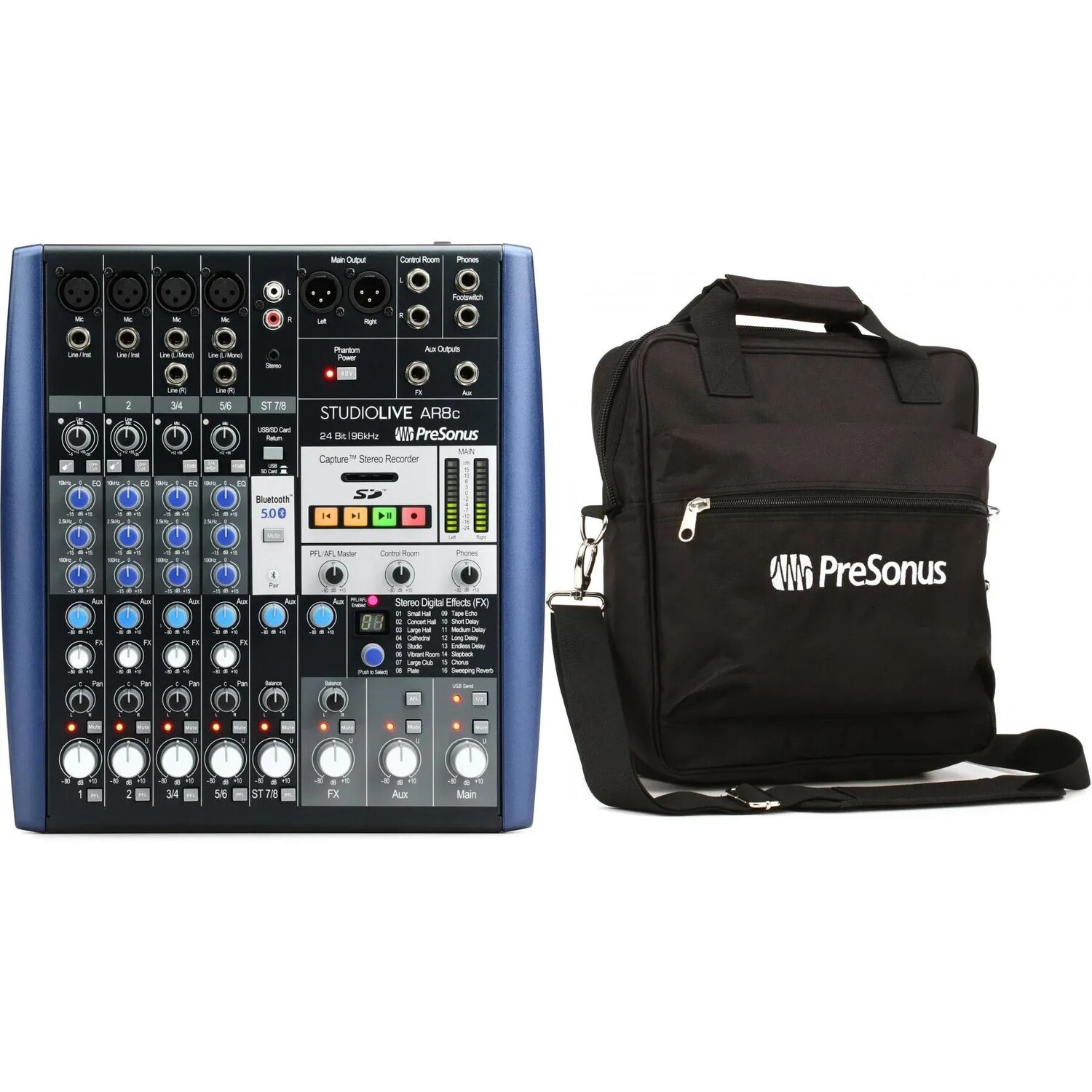 Комплект микшера/аудиоинтерфейса PreSonus StudioLive AR8c и сумки для инструментов
Комплект микшера/аудиоинтерфейса PreSonus StudioLive AR8c и сумки для инструментов