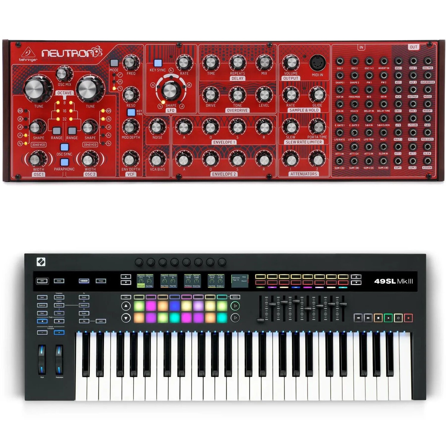 Полумодульный аналоговый синтезатор Behringer Neutron и 49-клавишный контроллер клавиатуры с комплектом секвенсора
Полумодульный аналоговый синтезатор Behringer Neutron и 49-клавишный контроллер клавиатуры с комплектом секвенсора
