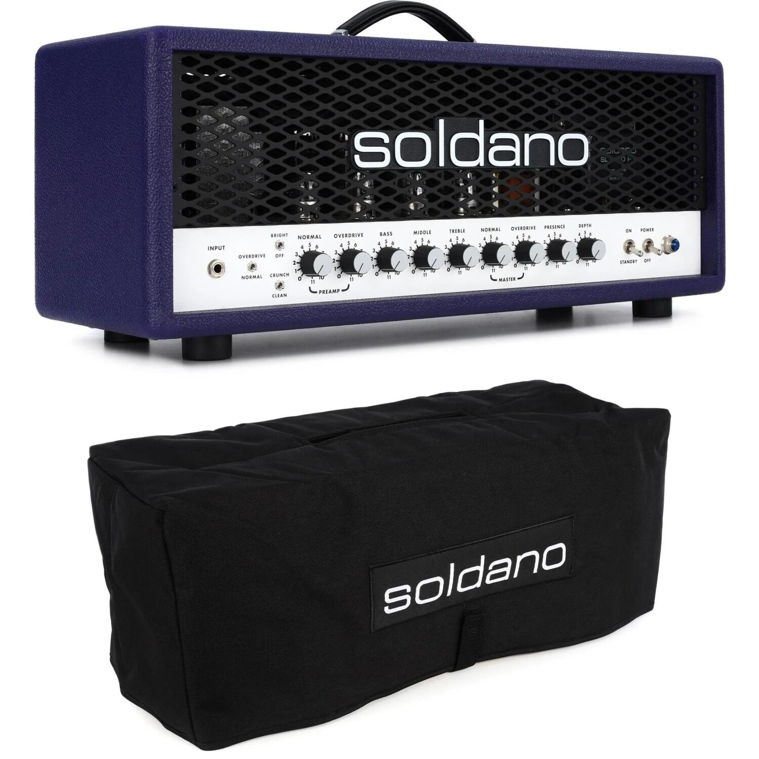 Новая ламповая головка Soldano SLO-100 Super Lead Overdrive мощностью 100 Вт с крышкой — фиолетовый Tolex с металлической решеткой
Новая ламповая головка Soldano SLO-100 Super Lead Overdrive мощностью 100 Вт с крышкой — фиолетовый Tolex с металлической решеткой