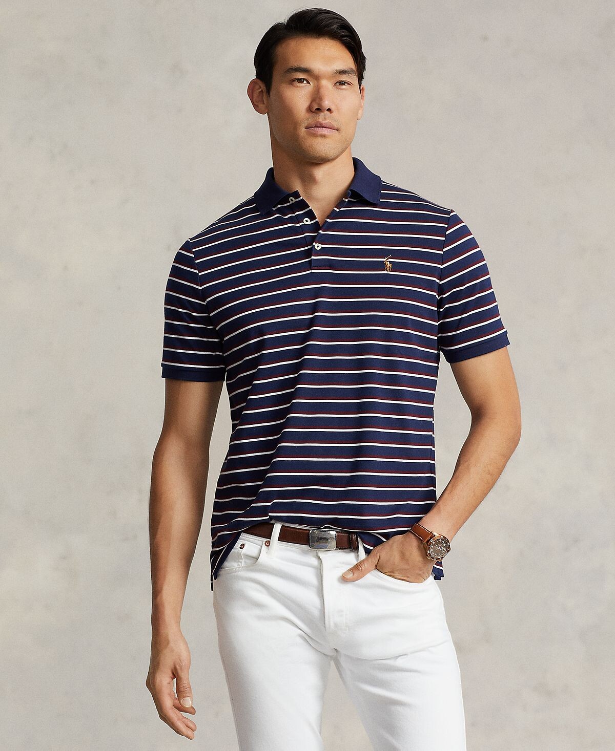 Мужская приталенная рубашка поло из мягкого хлопка в полоску на заказ Polo Ralph Lauren
Мужская приталенная рубашка поло из мягкого хлопка в полоску на заказ Polo Ralph Lauren