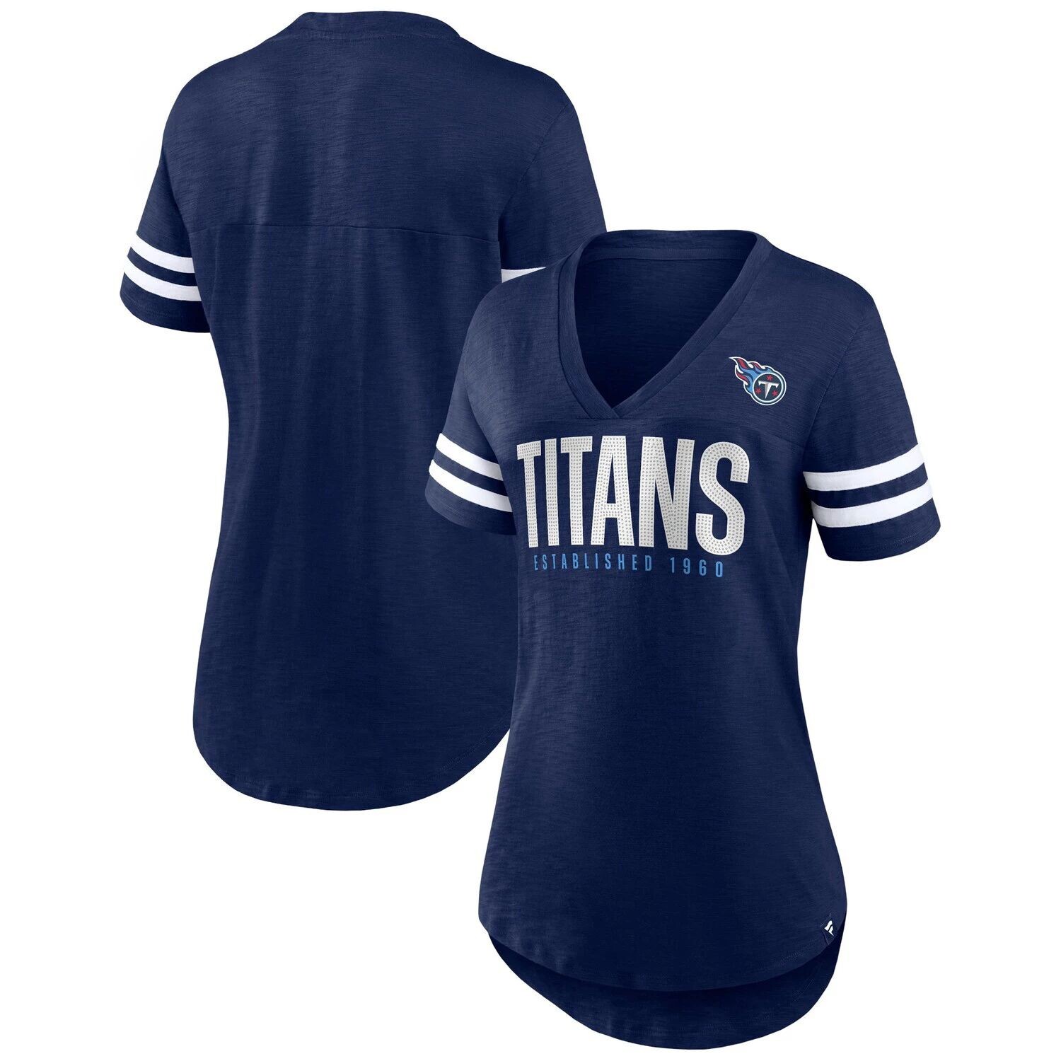 Женская темно-синяя футболка с v-образным вырезом и фирменным логотипом Tennessee Titans Speed Tested Fanatics
Женская темно-синяя футболка с v-образным вырезом и фирменным логотипом Tennessee Titans Speed Tested Fanatics