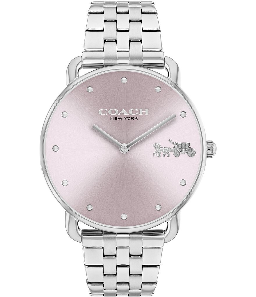Женские кварцевые часы Elliot COACH с розовым циферблатом, 36 мм, аналоговый браслет из нержавеющей стали, серебро
Женские кварцевые часы Elliot COACH с розовым циферблатом, 36 мм, аналоговый браслет из нержавеющей стали, серебро