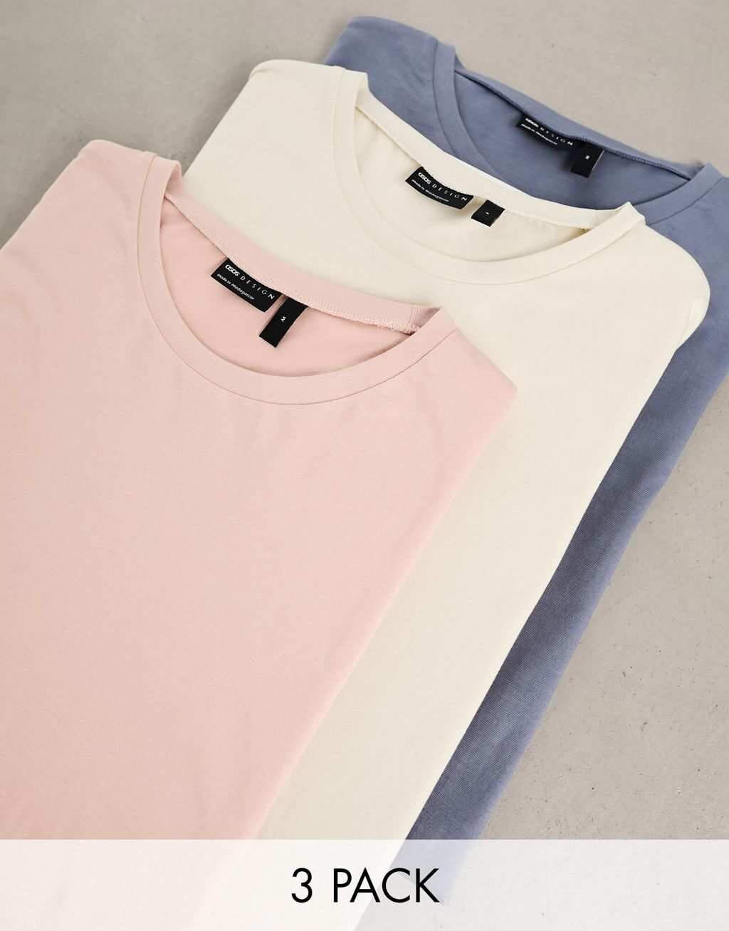 Комплект из 3 футболок с круглым вырезом ASOS DESIGN синего, экрю и розового цвета
Комплект из 3 футболок с круглым вырезом ASOS DESIGN синего, экрю и розового цвета