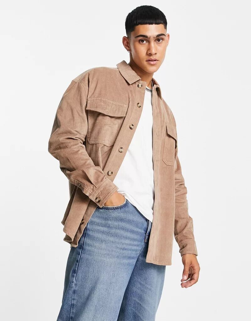 Серо-коричневая вельветовая рубашка оверсайз с двумя карманами ASOS в стиле 90-х годов
Серо-коричневая вельветовая рубашка оверсайз с двумя карманами ASOS в стиле 90-х годов