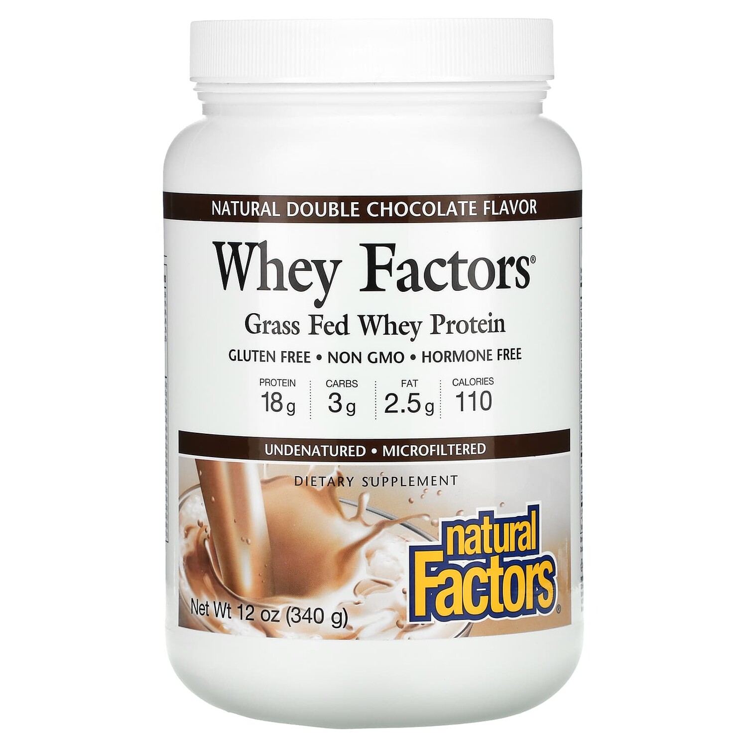 Whey Factors, 100% натуральный сывороточный белок, с натуральным вкусом двойного шоколада, 12 унций (340 г), Natural Factors
Whey Factors, 100% натуральный сывороточный белок, с натуральным вкусом двойного шоколада, 12 унций (340 г), Natural Factors