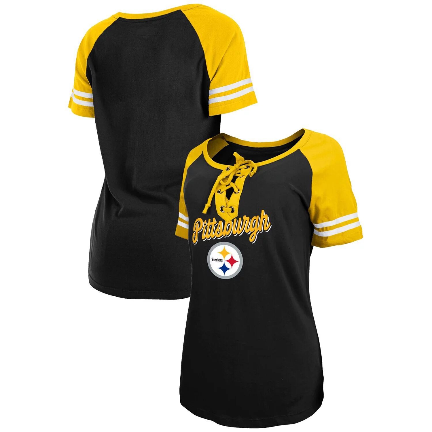 Женская футболка реглан на шнуровке с логотипом New Era черного/золотого цвета Pittsburgh Steelers New Era, Черный
Женская футболка реглан на шнуровке с логотипом New Era черного/золотого цвета Pittsburgh Steelers New Era, Черный