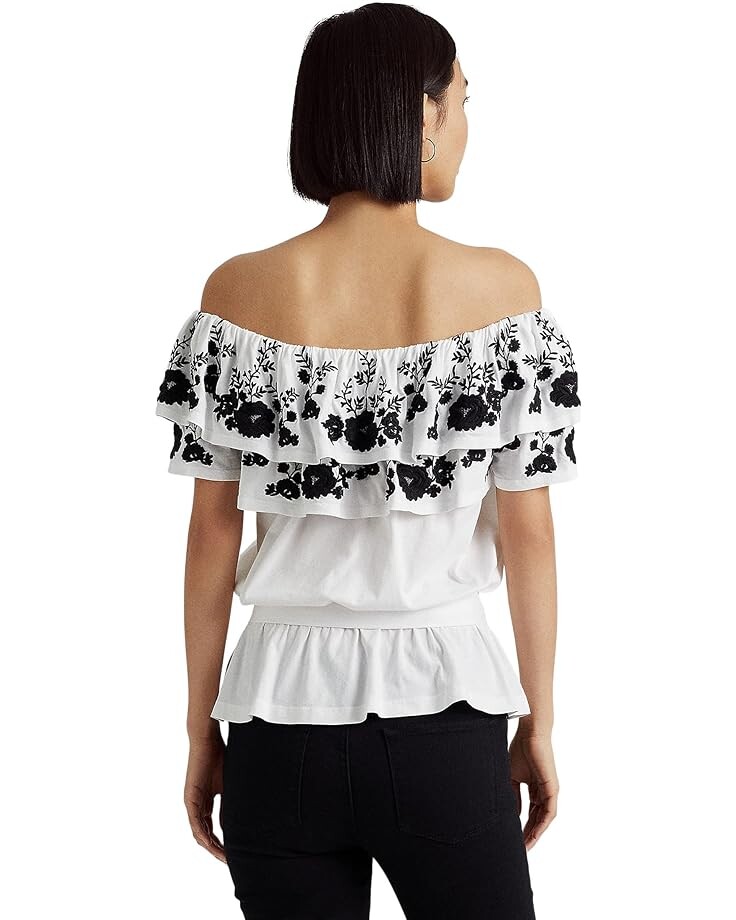 Топ LAUREN Ralph Lauren Embroidered Jersey Off-the-Shoulder Top, цвет White/Black
Топ LAUREN Ralph Lauren Embroidered Jersey Off-the-Shoulder Top, цвет White/Black