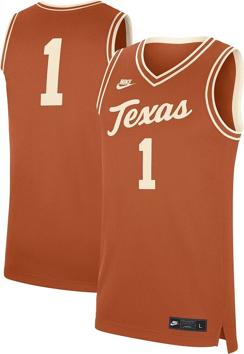 Мужская баскетбольная майка Nike Texas Longhorns #1 кремового цвета Dri-FIT Replica, Коричневый
Мужская баскетбольная майка Nike Texas Longhorns #1 кремового цвета Dri-FIT Replica, Коричневый