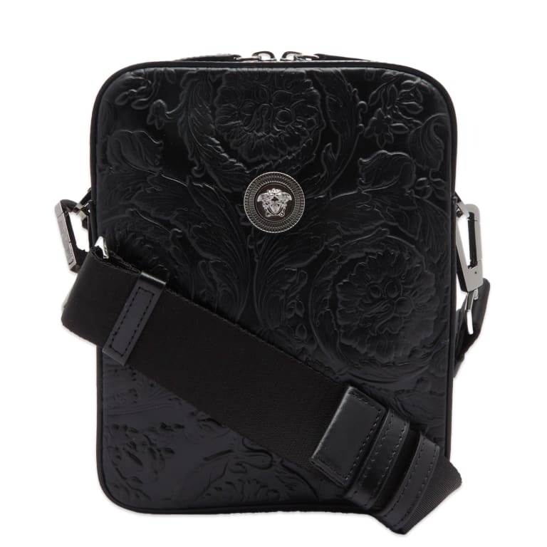 Сумка Versace Embossed Barocco Leather Crossbody, черный сумка тоут versace barocco athena бежевый