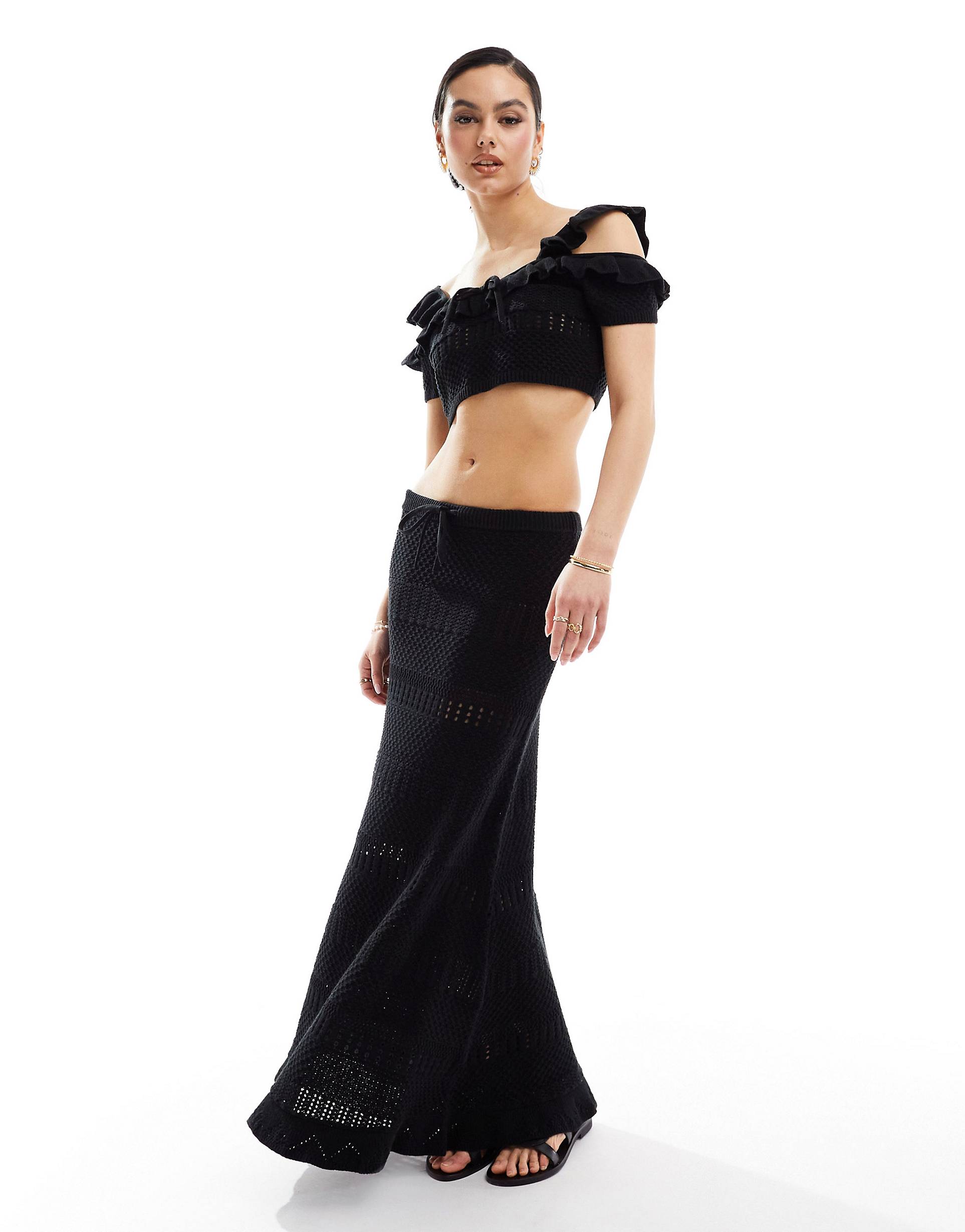 Юбка Asos Design Knitted Stitch Midi, черный юбка черная красивая 42 размер