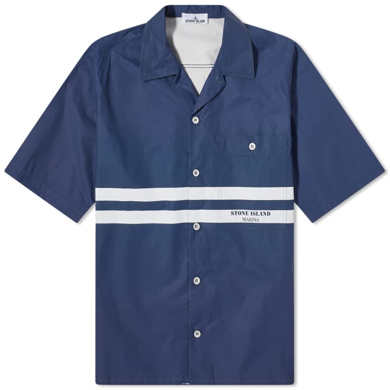 Рубашка Stone Island Marina Cotton Canvas Shorts Sleeve, синий/серый