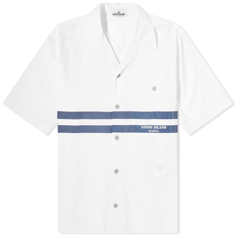 Рубашка Stone Island Marina Cotton Canvas Shorts Sleeve, белый/синий