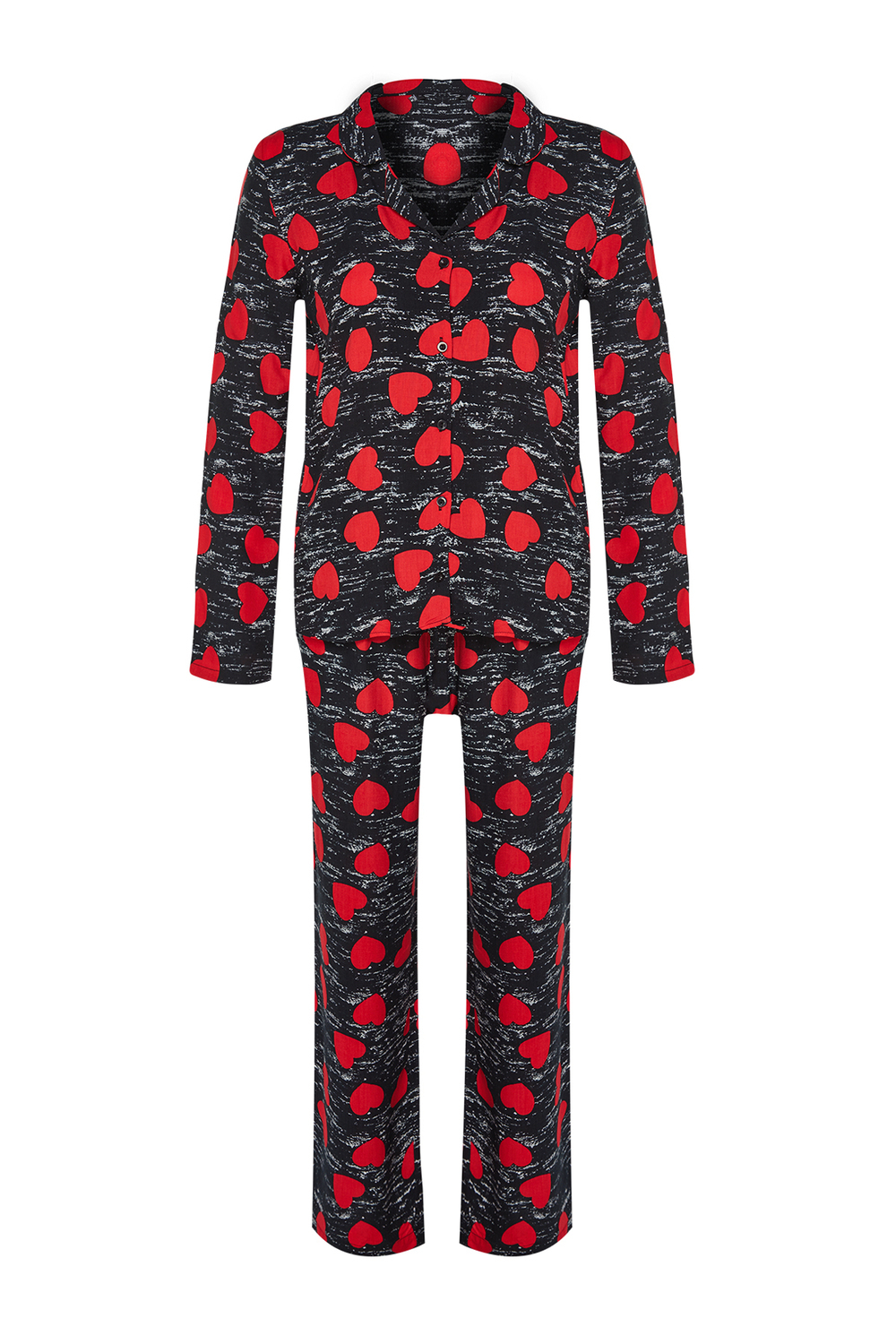

Тканый пижамный комплект из вискозной рубашки и брюк Black Heart Trendyol, черный