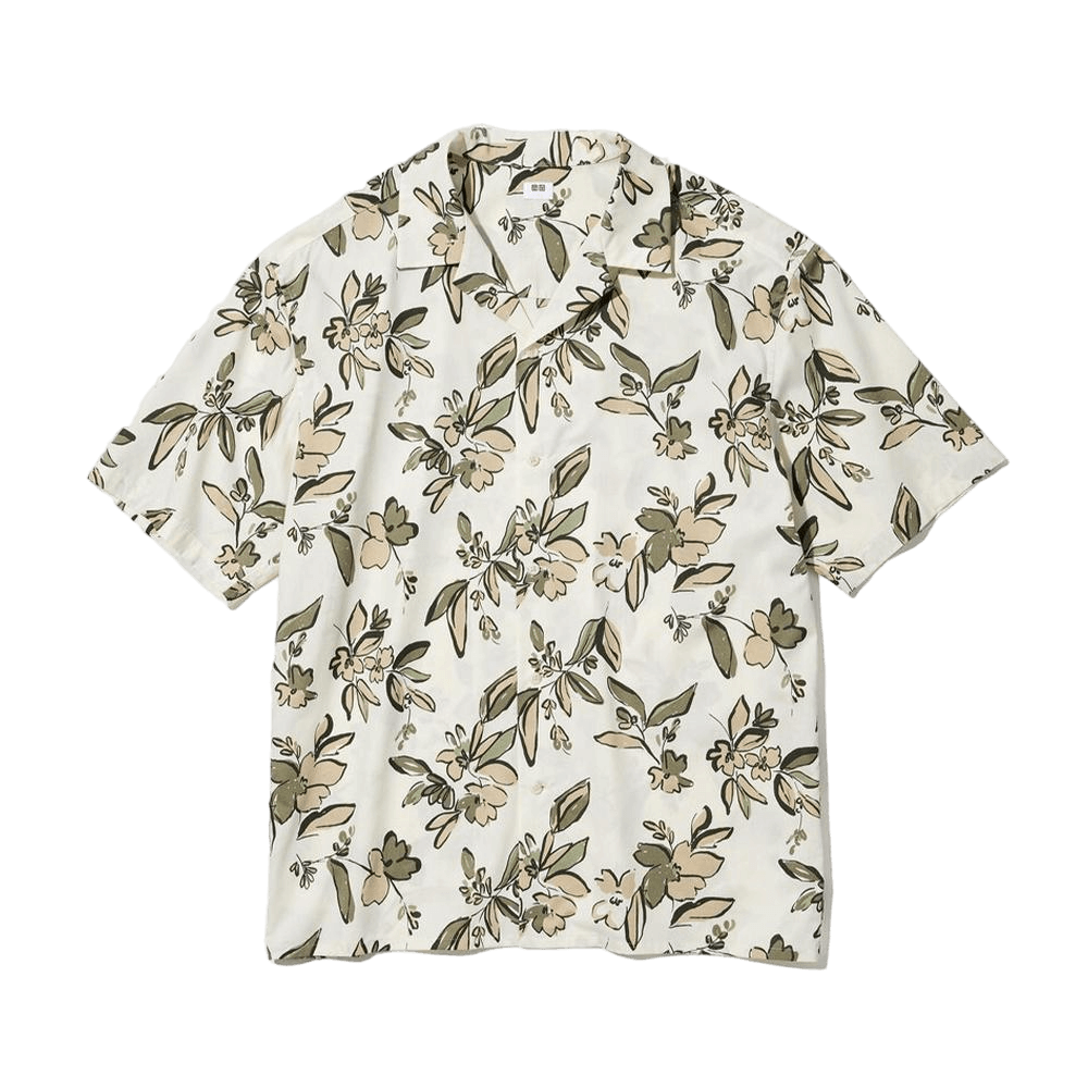 

Рубашка Uniqlo Cotton Blend Print Open Collar Cuban, белый