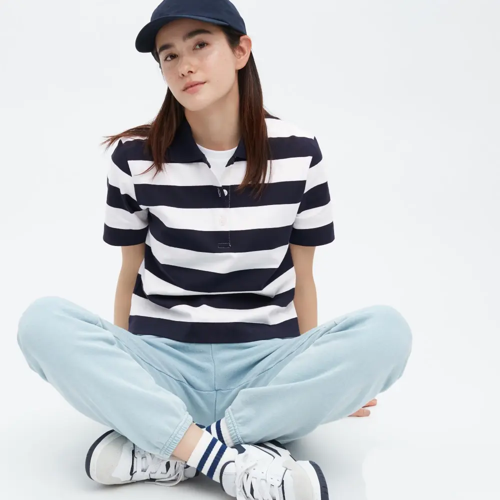 

Футболка-поло Uniqlo Cropped Relaxed Fit, темно-синий