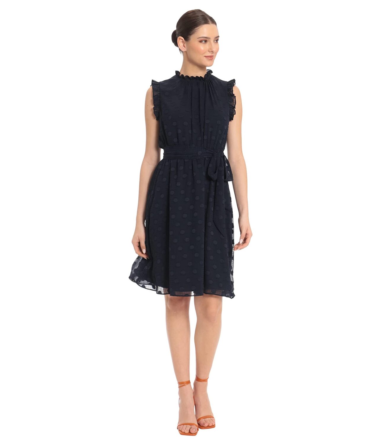 

Платье Maggy London, Ruffle Neck and Sleeve Dress with Elastic Waist and Self Tie